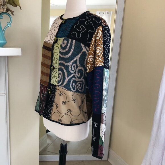 BOHO Art To Wear Size PL Patchwork Jacket Alex Kim - Picture 2 of 10